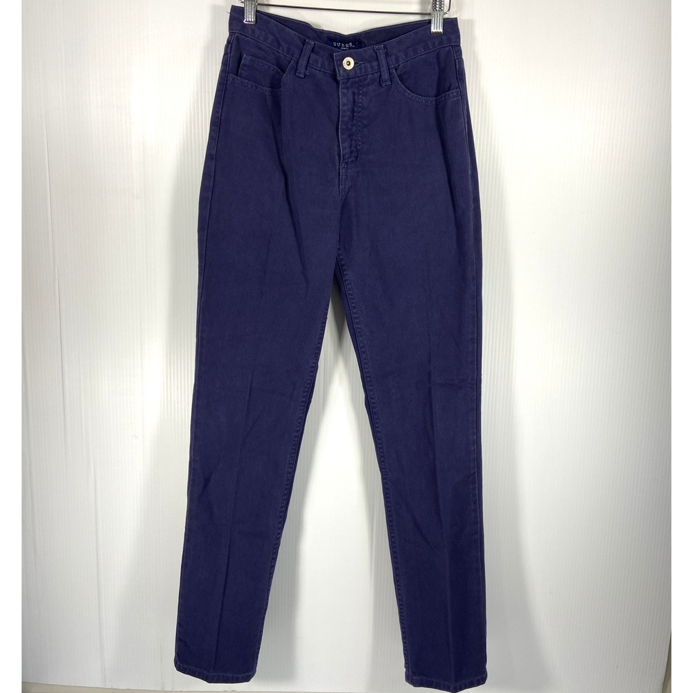 VTG 80s Guess Indigo Blue Twill Denim High Rise Jeans Womens 27